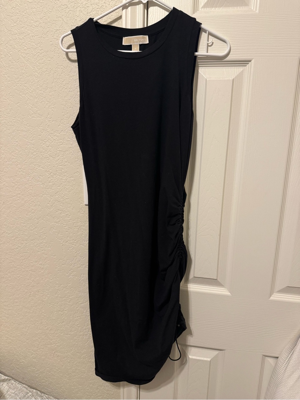 Michael Kors Black Sleeveless Ruched Midi Dress